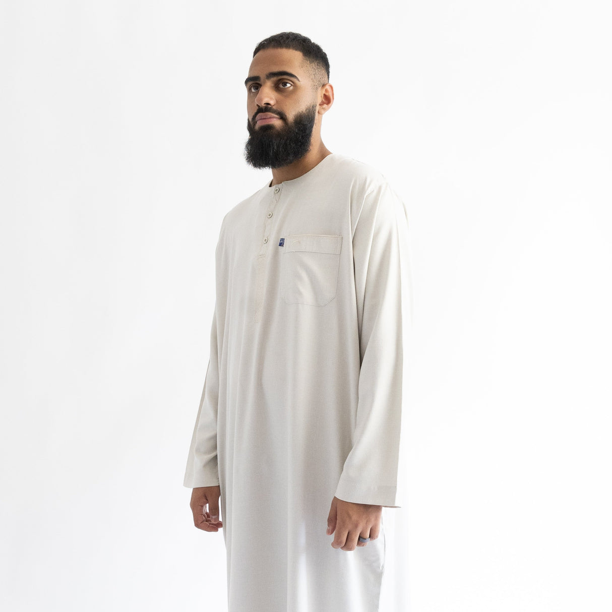 IKAF White Long Sleeve Thoub Embroidered