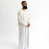 IKAF White Long Sleeve Thoub Embroidered