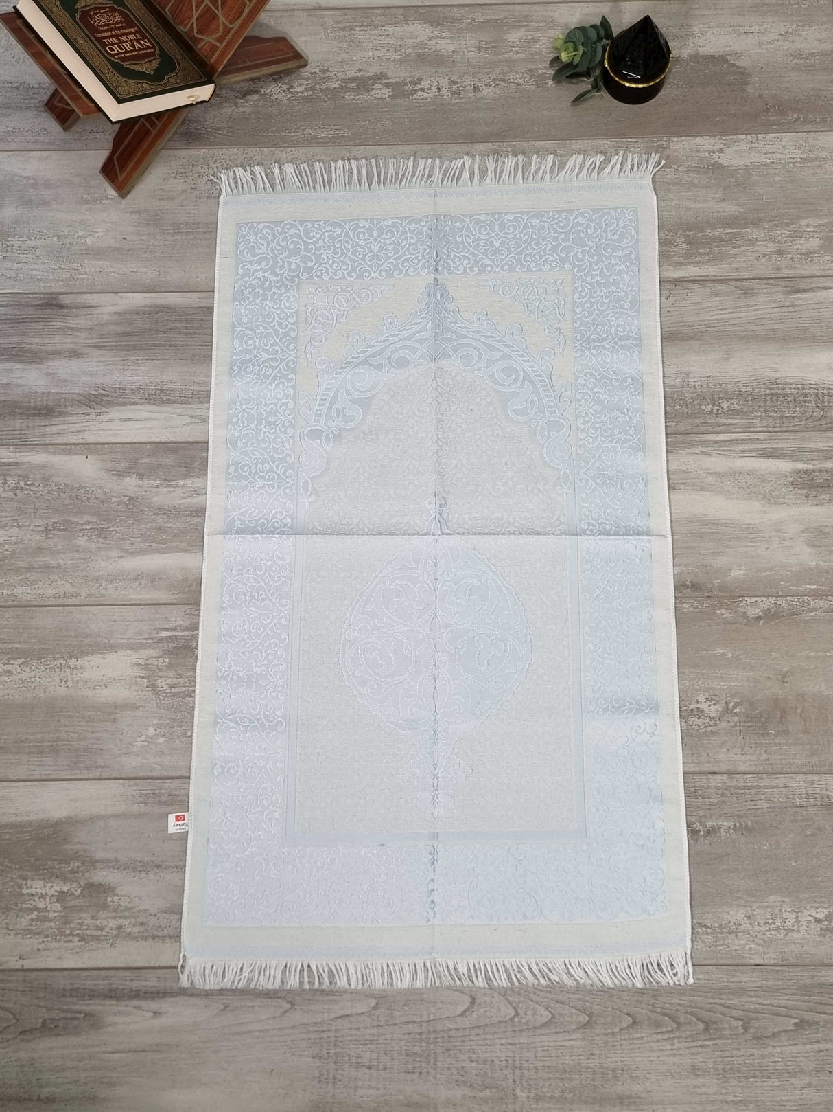 Embroidered Prayer Mat Floral Arch - Sky Blue