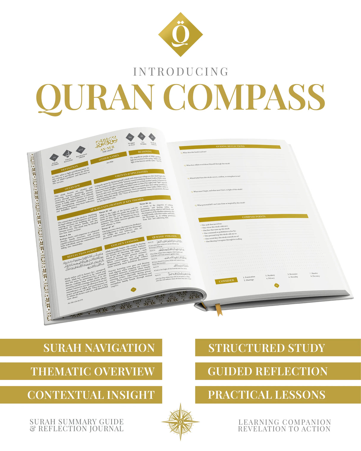 Quran Compass: Surah by Surah Study Guide and Reflection Journal (Deluxe Edition)