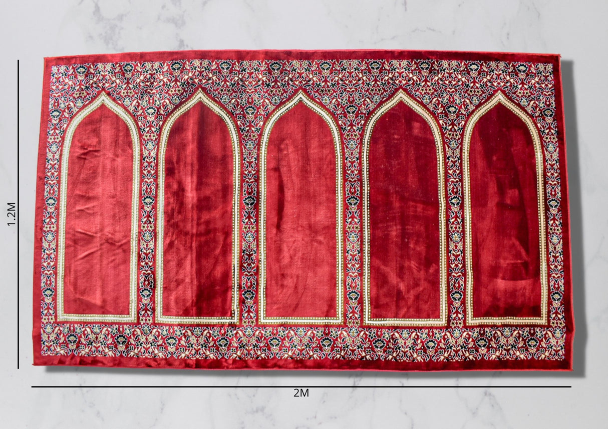 Wide 5 Person Prayer Mat Mihrab - Red