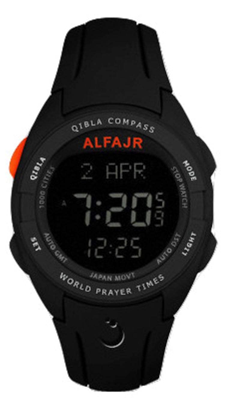 Al Fajr WQ 18 Black Qibla Compass Azan Prayer Watch AZAN CLOCK