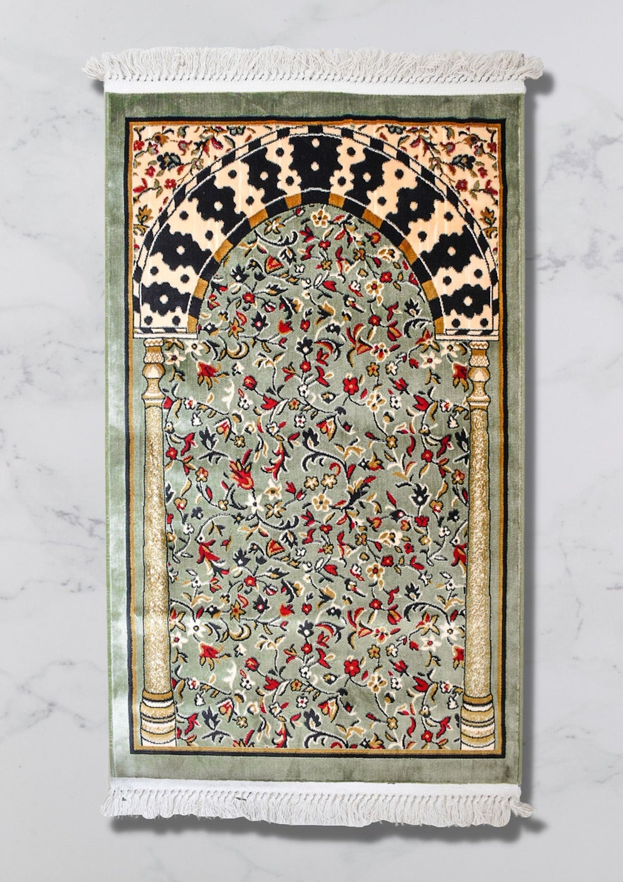 Luxurious Turkish Rawdah Style Prayer Mat - Green