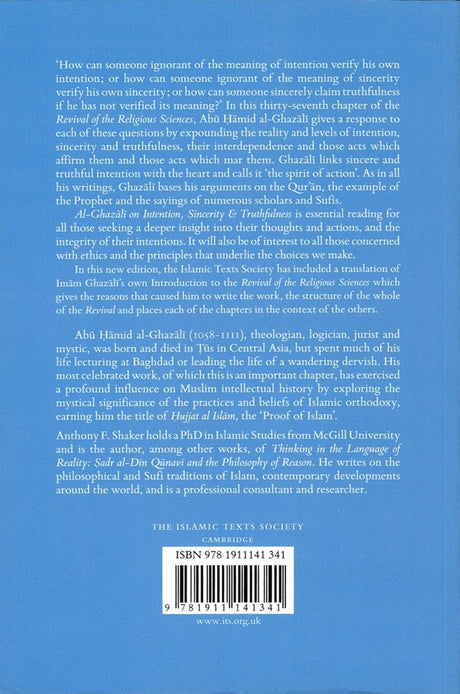 Al-Ghazali on Intention, Sincerity and Truthfulness: Kitab al-niyya wa'l-ikhlas wa'l-sidq