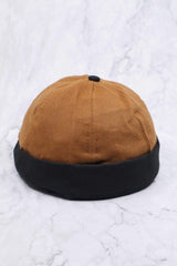 Adjustable Hat Brimless Cap - Brown with Black Cuff