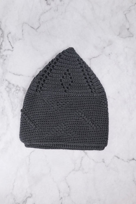 Men's Crochet Knit Kufi Cap - CHARCOAL