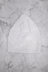 Men's Crochet Knit Kufi Cap - WHITE