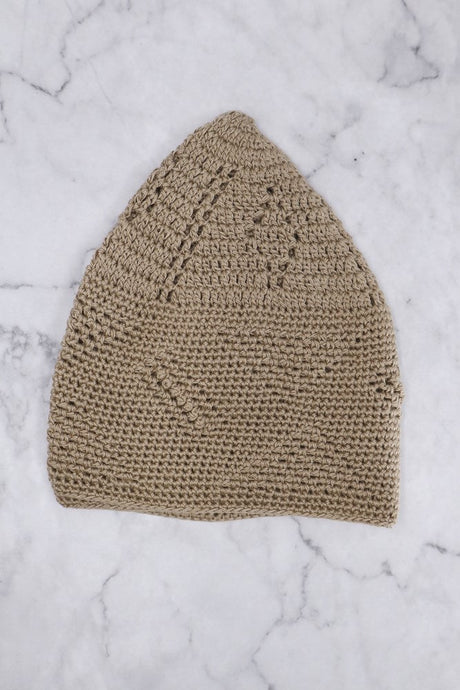 Men's Crochet Knit Kufi Cap - BEIGE