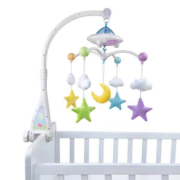 Moon Stars Cot Mobile with Remote Control Light Projection